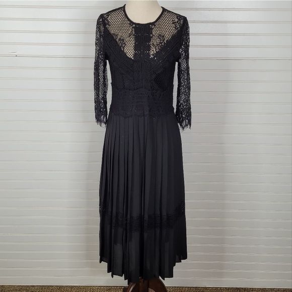 Zara Dresses & Skirts - Zara Black Lace & Pleated Midi Dress